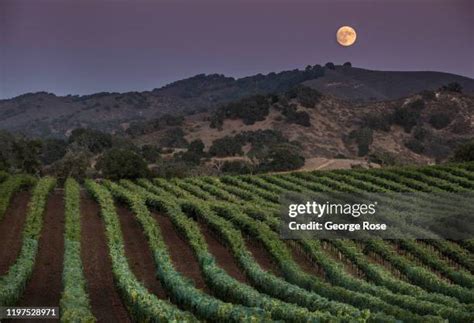 A Full Moon Rises Over The Mountains And Vineyards Of Santa Ynez