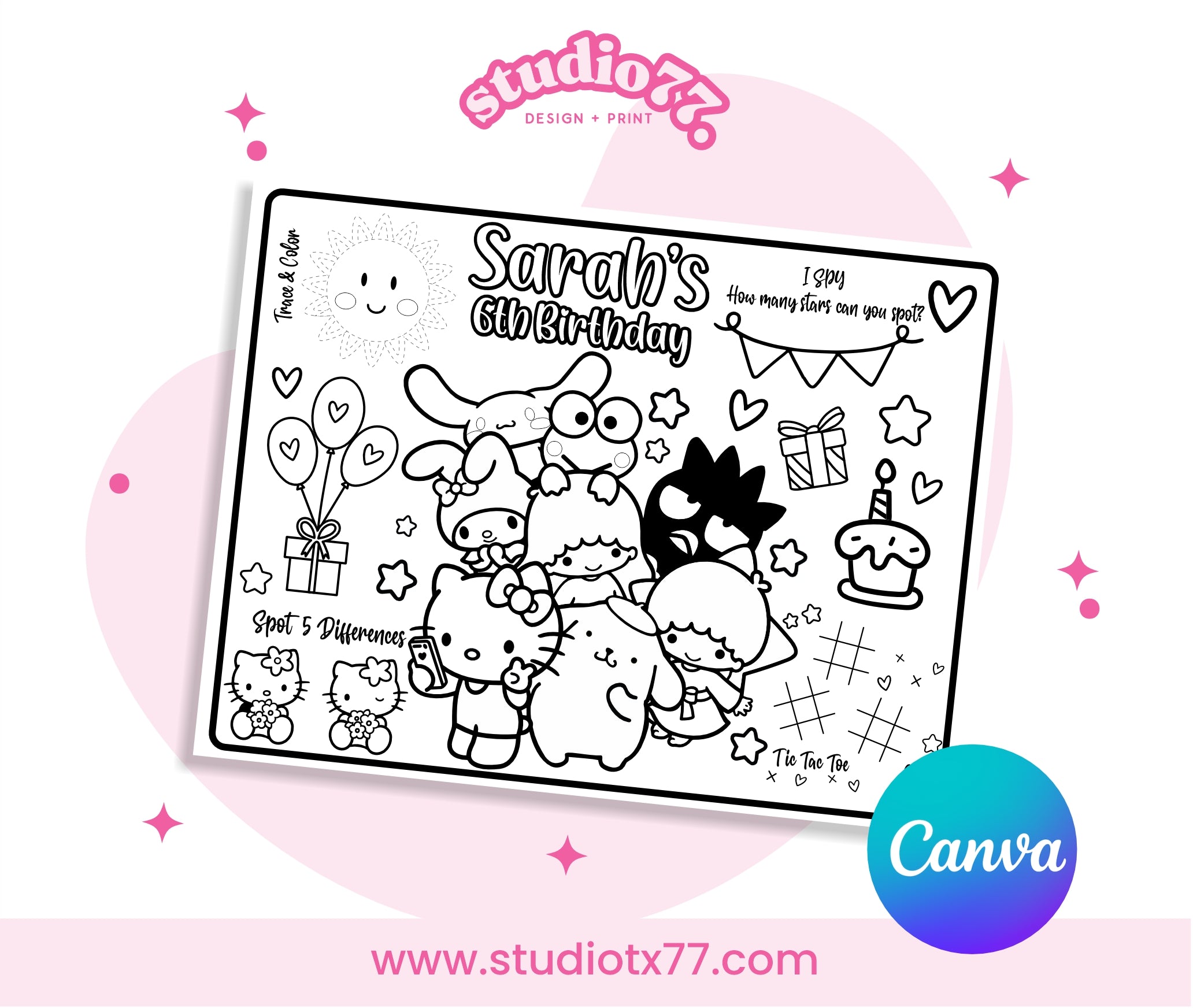Kawaii Hello Kitty Friends Placemat Activity Coloring Page Studio 77