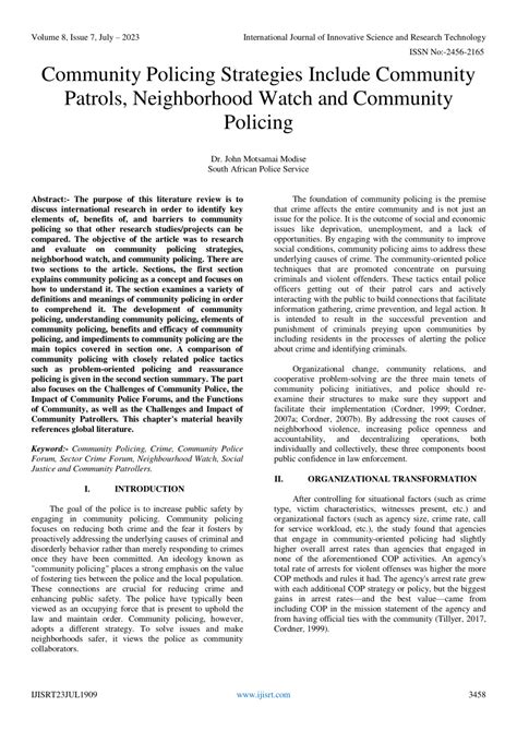 Pdf Community Policing Strategies Include Community Patrols