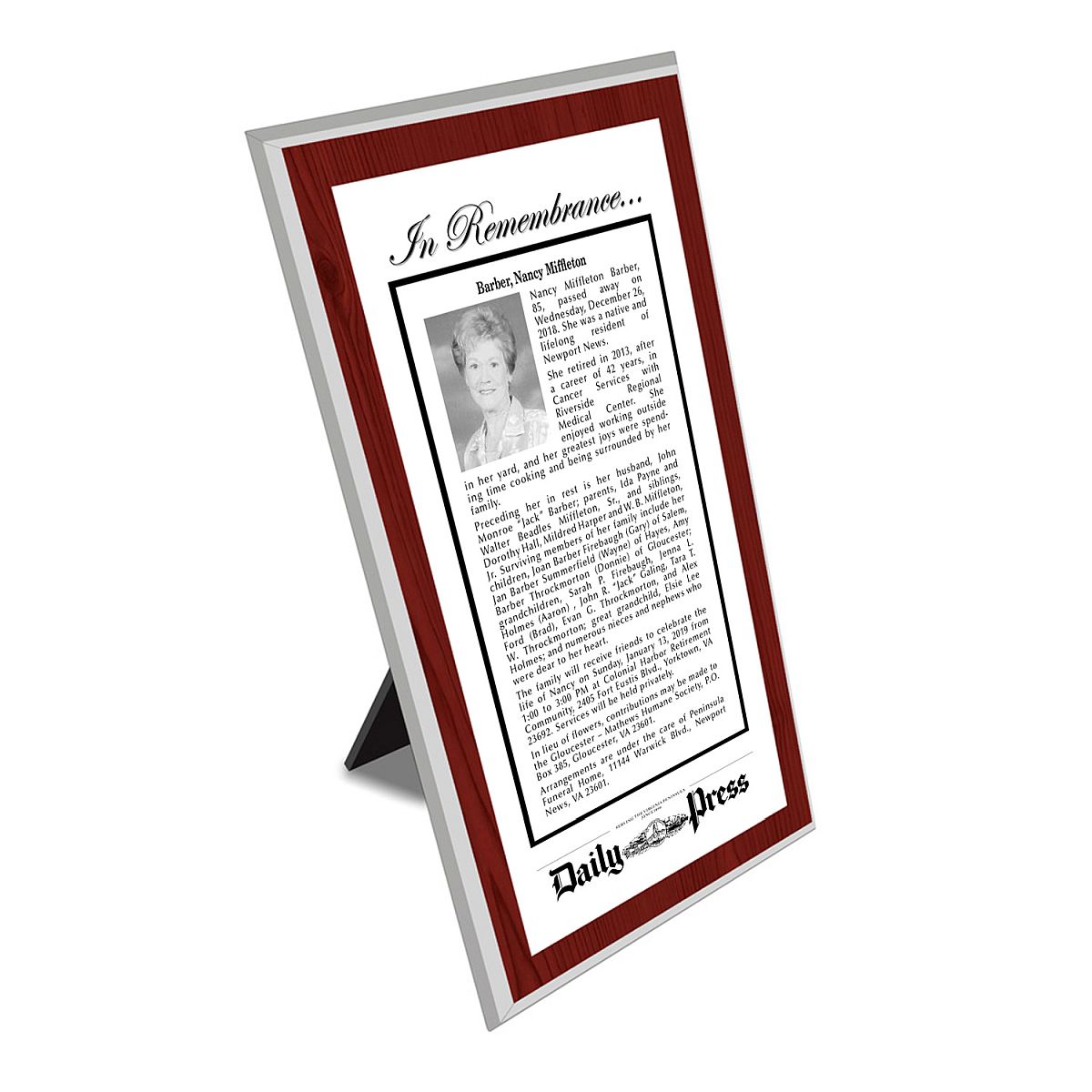 Pioneer Press Keepsake Obituary Plaque Shop The Pioneer Press