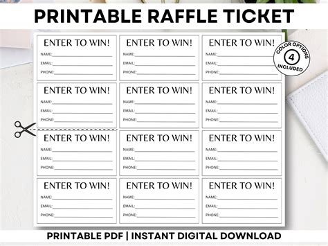 Printable Raffle Ticket Ready To Print Black And White Raffle Ticket
