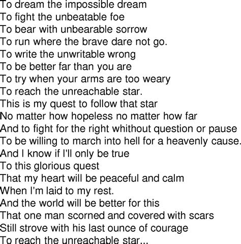 The Impossible Dream Lyrics