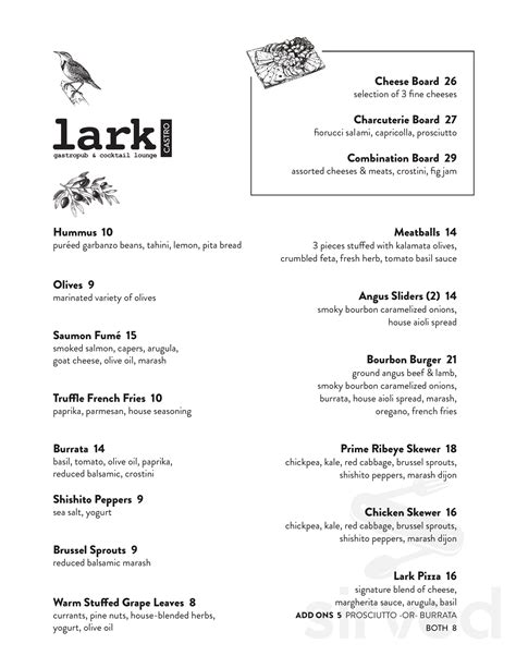 The Lark Menu