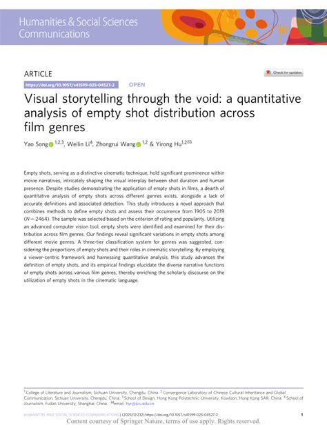 Visual Storytelling Through The Void A Quantitative Analysis Of Empty Shot Distribution Across Film Genres Humanities And Social Sciences Communications