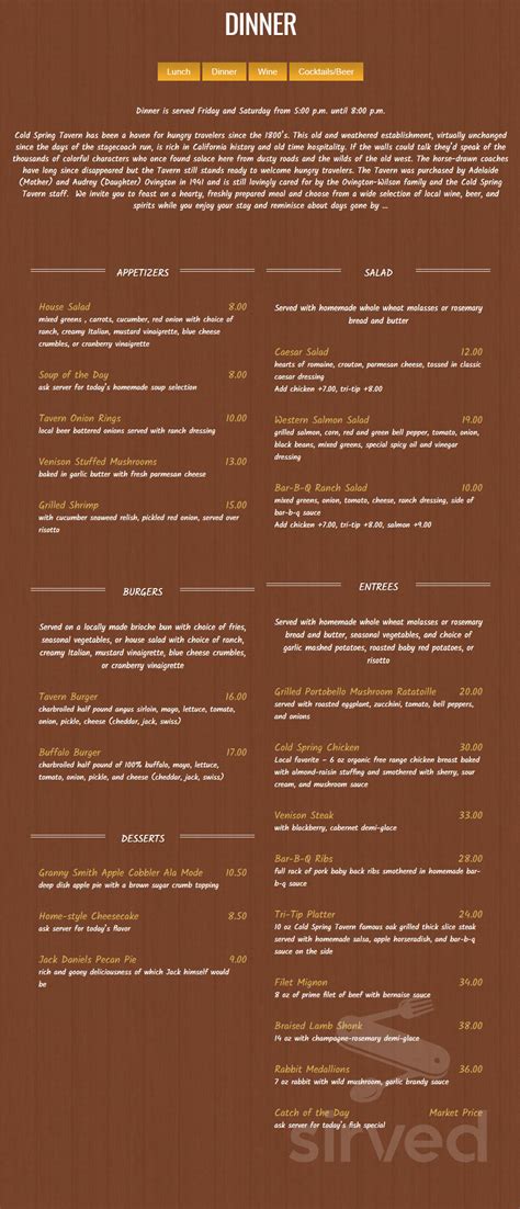 What's Cold Springs Tavern Menu? Expert Reviews