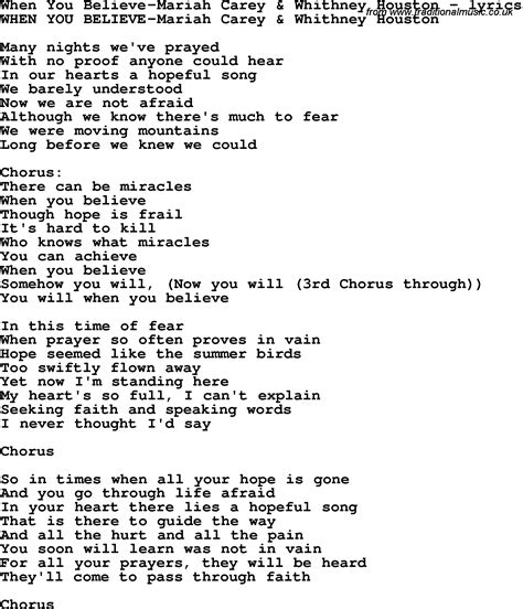 When You Believe Song Lyrics